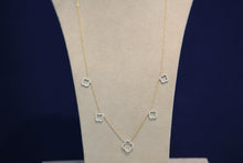 Load image into Gallery viewer, 14k Yellow Gold Necklace with Five White Gold Diamond Cloverlike Stations
