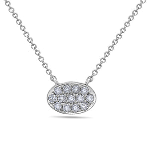 14k White Gold 16"-18" Sideways Oval Diamond Pendant Necklace