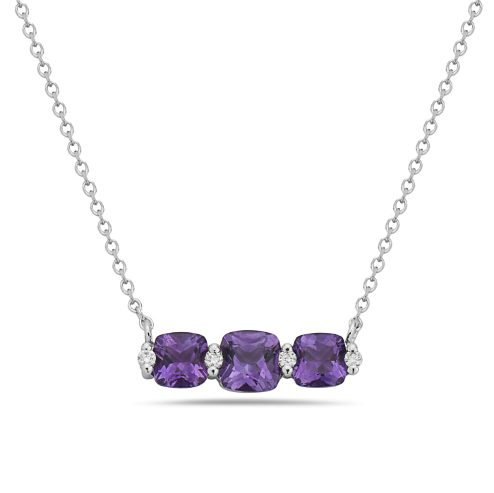 One Ladies 14k White Gold Diamond and Amethyst Necklace