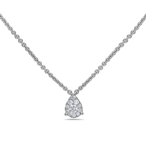 14k White Gold 16"-18" Diamond Pear Shaped Cluster Pendant Necklace
