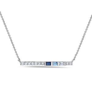 14k White Gold Rectangle Diamond, Sapphire, Blue Topaz and White Topaz Pendant Necklace