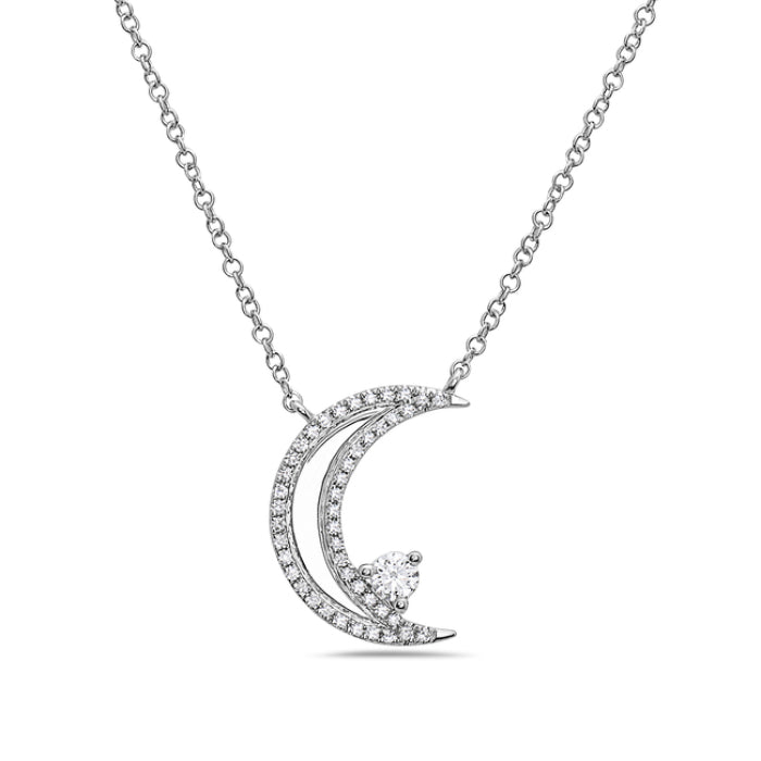 14k White Gold Diamond Moon Necklace