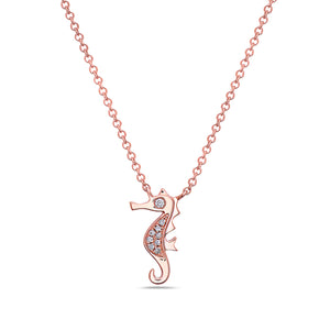 One Ladies 14k Rose Gold Diamond Seahorse Necklace
