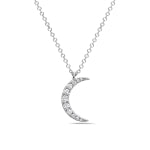 14k White Gold Diamond Moon Shaped Necklace