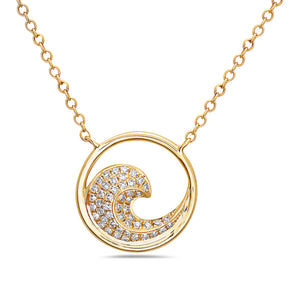 14k Yellow Gold 16"-18" Diamond Wave Pendant Necklace