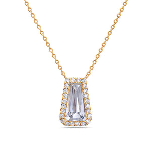 14k Yellow Gold White Quartz and Diamond Necklace