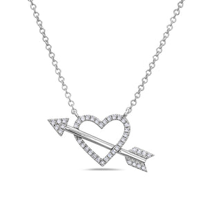14k White Gold Diamond Heart and Arrow Necklace