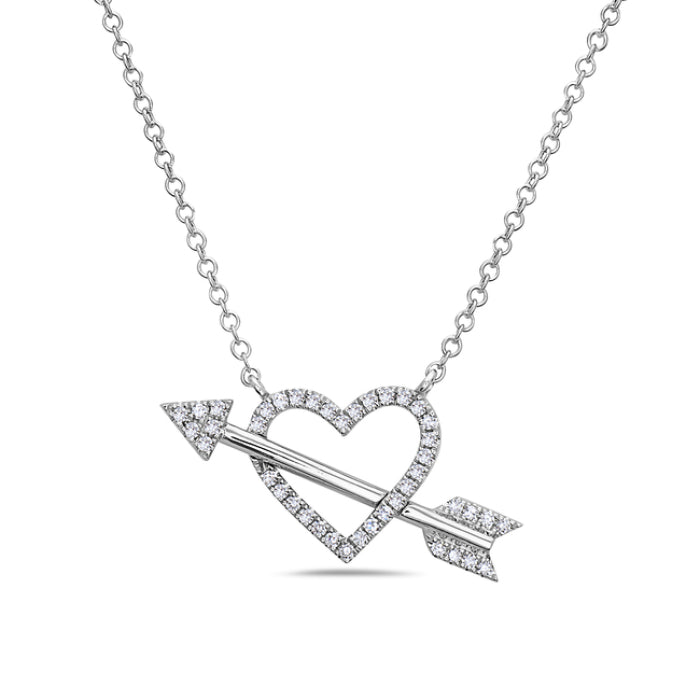 14k White Gold Diamond Heart and Arrow Necklace