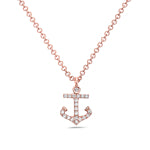 14k Rose Gold Diamond Anchor Necklace