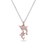 14k White and Rose Gold Diamond and Sapphire Dolphins Necklace