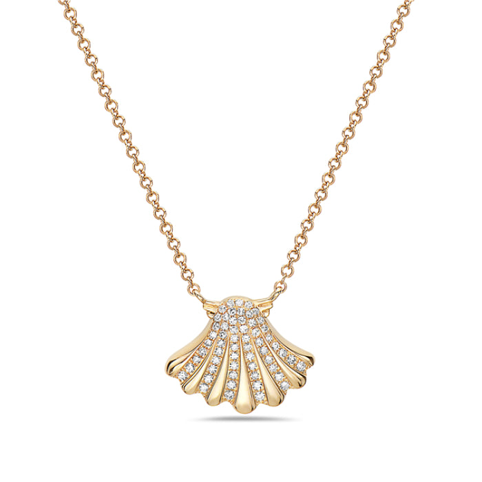14k Yellow Gold Diamond Seashell Necklace