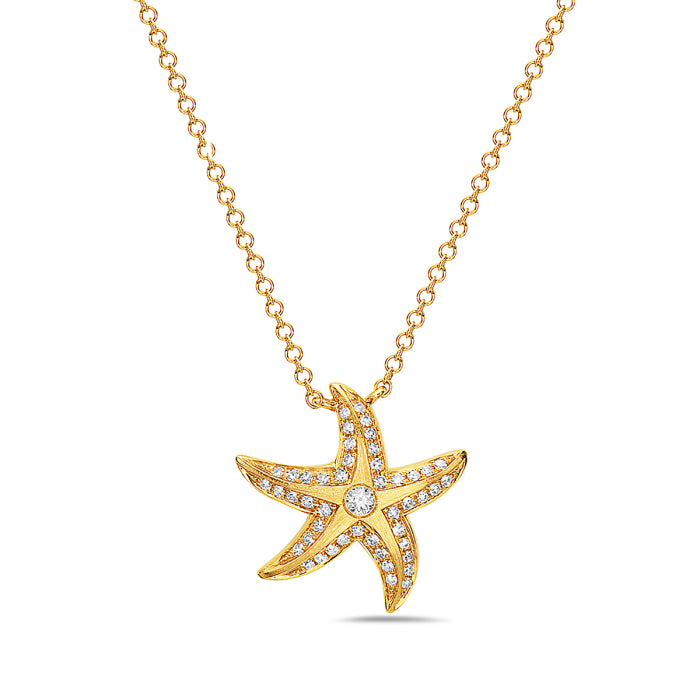 14k Yellow Gold Diamond Satin Starfish Pendant