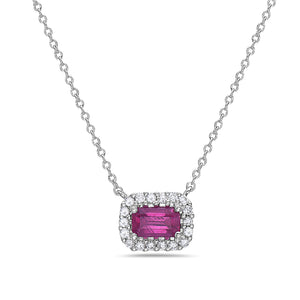 14k White Gold Diamond and Ruby Rectangular Shaped Necklace