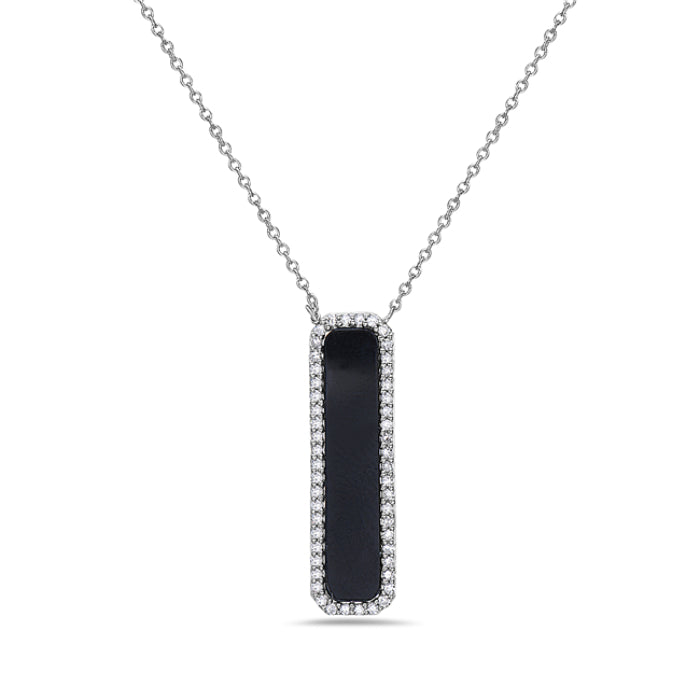 14k White Gold Onyx and Diamond Vertical Bar Necklace