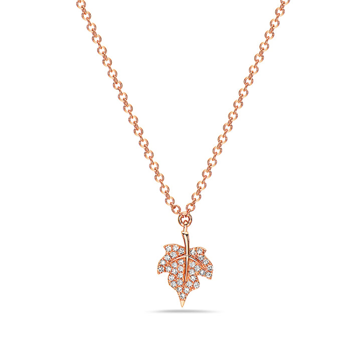 One Ladies 14k Rose Gold Diamond Leaf Necklace