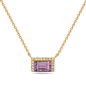 14k Yellow Gold Amethyst and Diamond Necklace.