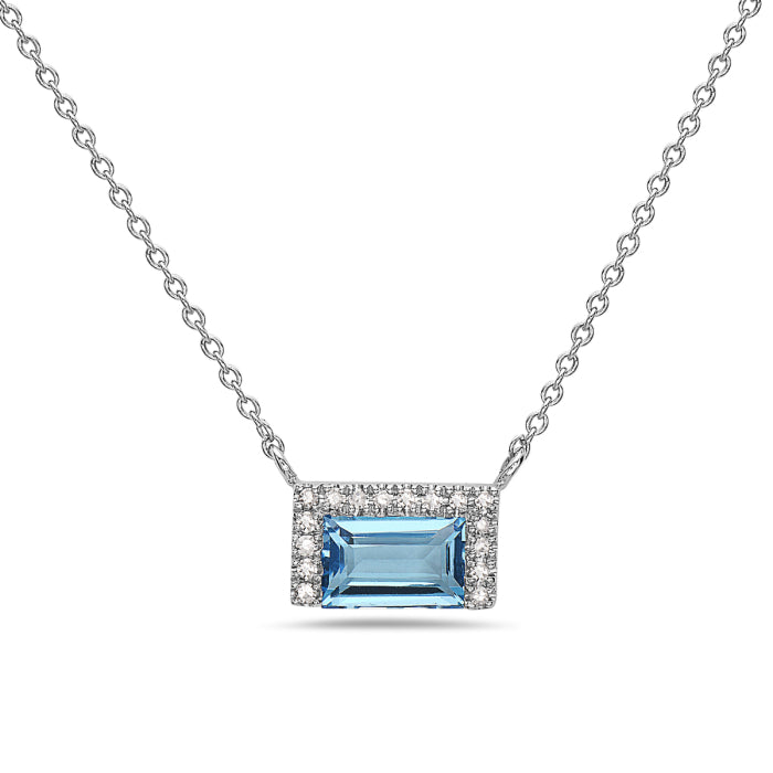 One Ladies 14k White Gold Diamond and Blue Topaz Necklace