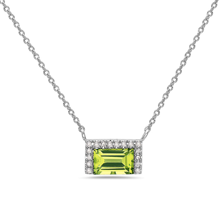One Ladies 14k White Gold Diamond and Peridot Necklace