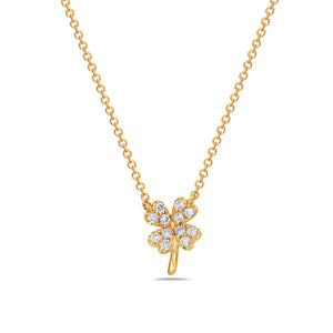 14k Yellow Gold 16"-18" Diamond Four Leaf Clover Pendant Necklace
