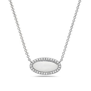 14k White Gold Diamond Oval Shaped Necklace