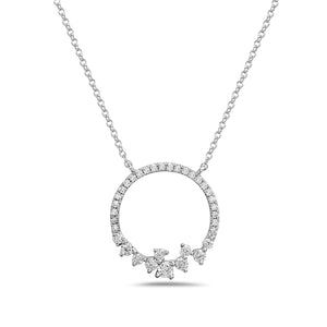 One Ladies 14k White Gold Diamond Open Circle Pendant on a 16-18" Cable Chain.