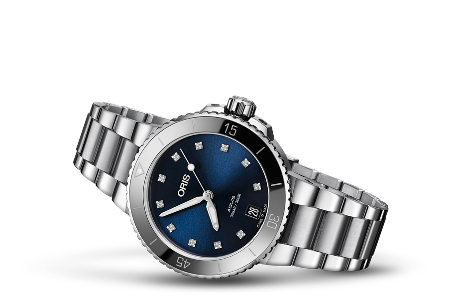Oris Stainless Steel Aquis Date Divers Watch with Blue Diamond Dial (36.5mm)