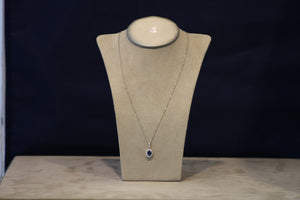 14k White Gold Oval Sapphire and Diamond Halo Pendant