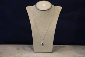 14k White Gold Oval Sapphire and Diamond Halo Pendant