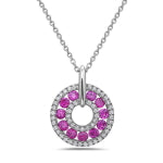 14k White Gold Ruby and Diamond Circle Shaped Pendant and Chain