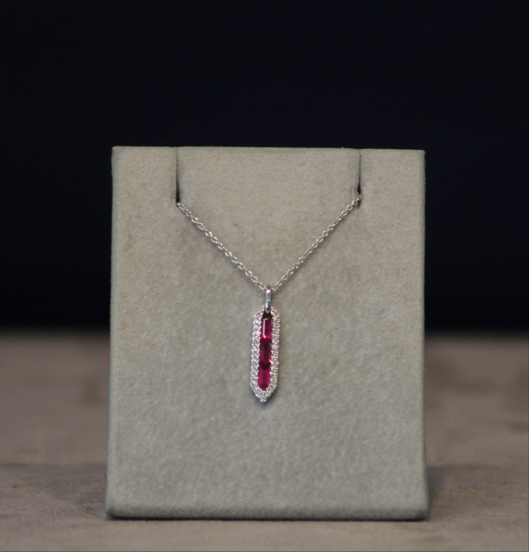 14k White Gold Ruby and Diamond Drop Necklace