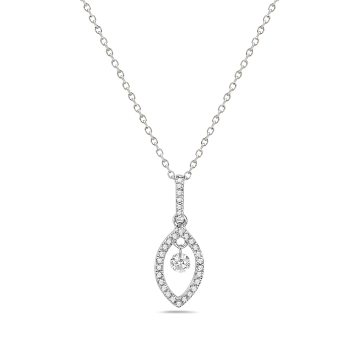 14k White Gold Diamond Marquise Shaped Pendant with an Inside Floating Diamond Necklace