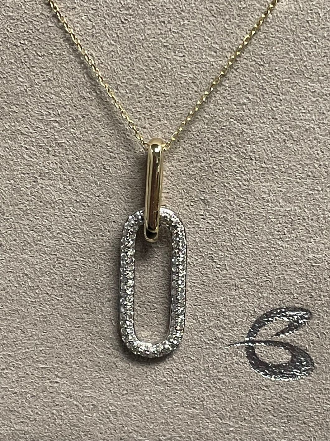 One Ladies 14k Yellow Gold and White Gold Paperclip Style Diamond Pendant on a 16-18
