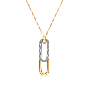 14k Yellow Gold and White Gold Paperclip Style Overlapping Diamond Pendant