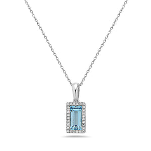 14k White Gold 16"-18" Blue Topaz and Diamond Pendant Necklace