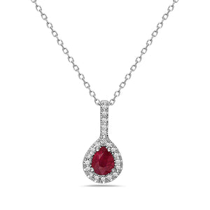 14k White Gold Diamond and Ruby Pear Shaped Pendant