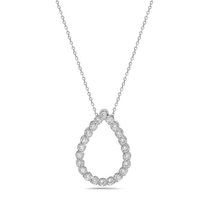 14k White Gold 18" Pear Shaped Diamond Pendant Necklace