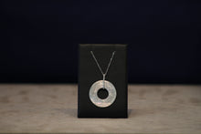 Load image into Gallery viewer, 14k White Gold Circle Disc Pendant with Diamonds on a Chain
