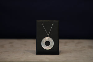 14k White Gold Circle Disc Pendant with Diamonds on a Chain