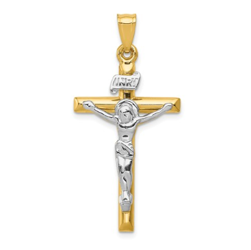 14k Yellow and White Gold INRI Crucifix Pendant