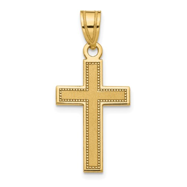 14k Yellow Gold Cross with Textured Perimeter Detail