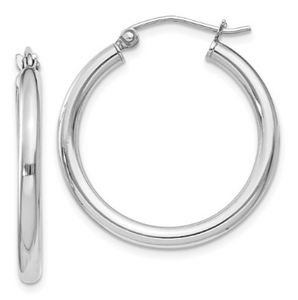 Sterling Silver Rhodium Plated Round Hoop Earrings (2.5mm)