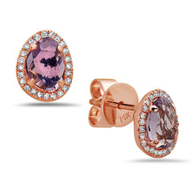 Load image into Gallery viewer, 14k Rose Gold Pink Amethyst &amp; Diamond Bean Shaped Earrings
