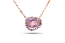 Load image into Gallery viewer, 14k Rose Gold Pink Amethyst &amp; Diamond Bean Shaped Pendant
