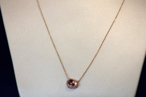 14k Rose Gold Pink Amethyst & Diamond Bean Shaped Pendant