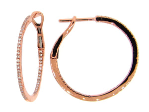 14k Rose Gold Thin Diamond Hoop Earrings