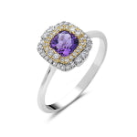 14k White and Yellow Gold Diamond and Amethyst Double Halo Ring