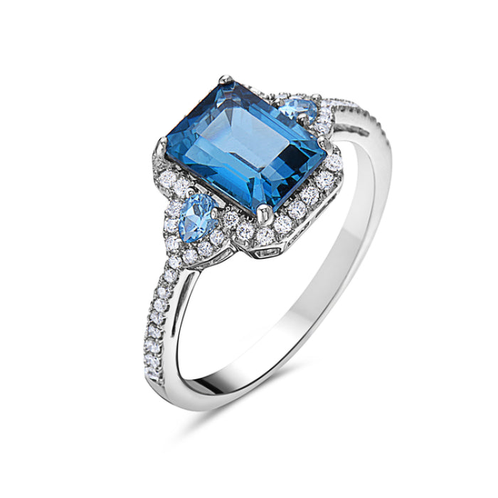 14k White Gold London Blue Topaz and Diamond Ring