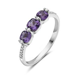 14k White Gold Diamond and Amethyst Ring