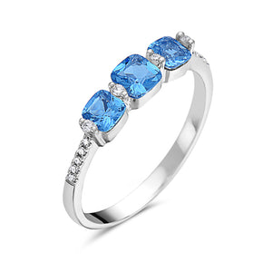 14k White Gold Blue Topaz and Diamond Ring
