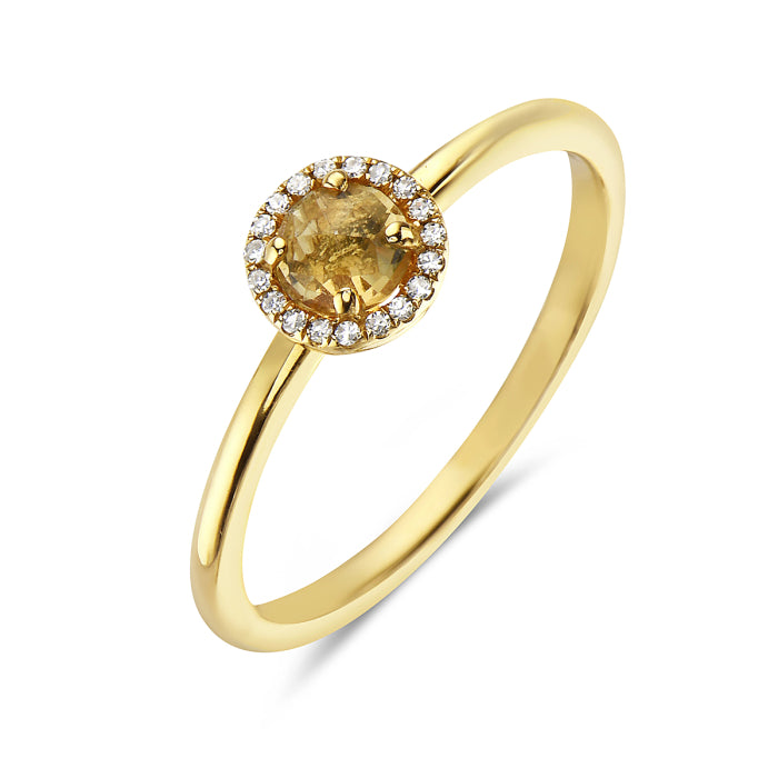 One Ladies 14k Yellow Gold Citrine and Diamond Ring